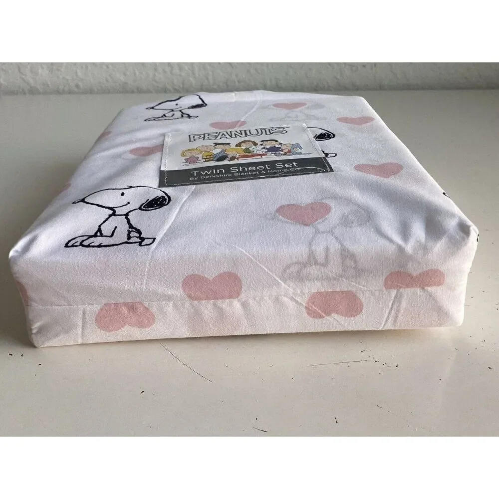 3 Pc Peanuts Snoopy Pink‎ Hearts Valentines Day TWIN Size Sheet Set Soft NEW